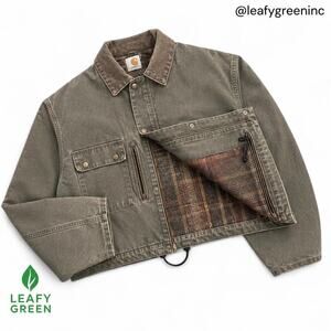Carhartt MOS Crop Detroit Trucker Duck Canvas Pearl Snap Jacket us sz L Vintage